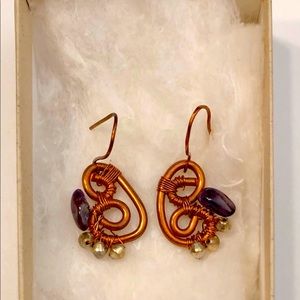 Handmade copper wire and amethyst butterfly wing Earrings